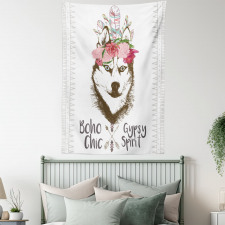 Flowers Feathers Husky Tapestry