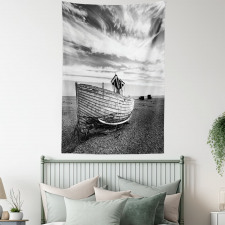 Wooden Boat on Beach Dusk Tapestry