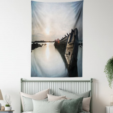 Sinking Boat Sunset Tapestry