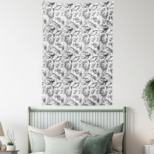 Sketchy Seafood Pattern Tapestry