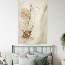 Sailing Ship Birds Sun Tapestry