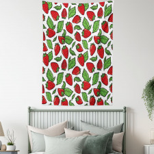 Juicy Strawberries Leaves Tapestry
