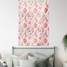 Vintage Tea Cups Roses Tapestry