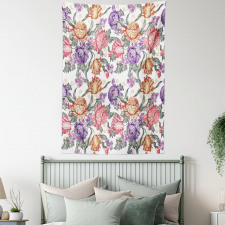 Retro Flowers and Curls Tapestry