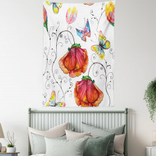 Swirled Flowers Flamingo Tapestry