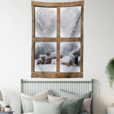 Rustic Snowy Woodsy Frame Tapestry