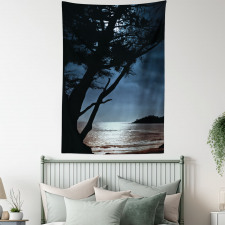 Night Tree Silhouette Sea Tapestry