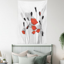 Hand Drawn Poppy Flowers Tapestry