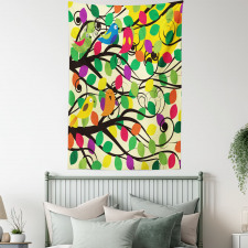 Happy Birds Colorful Tree Tapestry