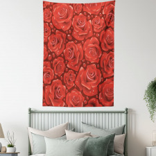 Red Roses Water Rain Drops Tapestry