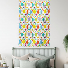 Colorful Forest Owls Tapestry