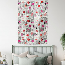 Newspaper Lipstick Kiss Tapestry