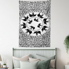 Monchrome Animal Floral Tapestry