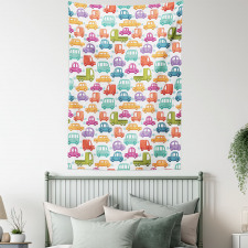 Vibrant Doodle Style Rides Tapestry