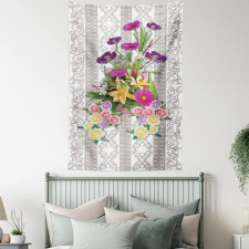 Colorful Bouquet on Curls Tapestry