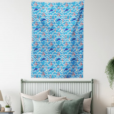 Wavy Lines Dolphins Tapestry