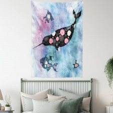 Floral Whale and Fish Tapestry