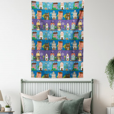 Hand Drawn Townhouses Tapestry