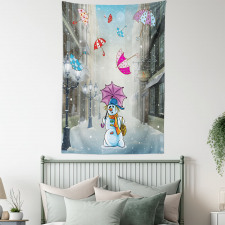 Cartoon Snowman and Umbrella Tapestry