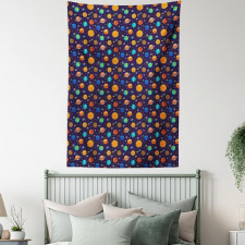 Cheerful Planets and Rockets Tapestry