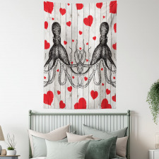 Octopus Sketch and Hearts Tapestry
