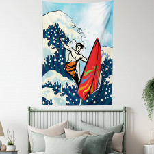 Summer Cartoon Surfing Boy Tapestry