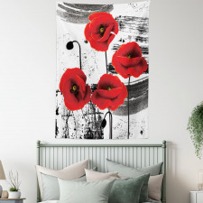 Grunge Brush Flowers Tapestry