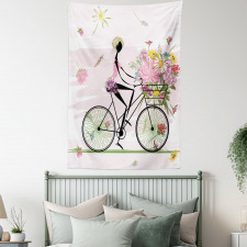 Girl Riding Bike Flowers Tapestry