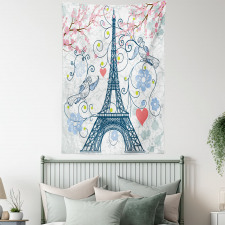 Eiffel Swirling Flowers Heart Tapestry