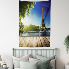 Eiffel Tower Wood Pier Seine Tapestry