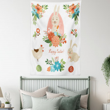 Pastel Bunny Flowers Cartoon Tapestry