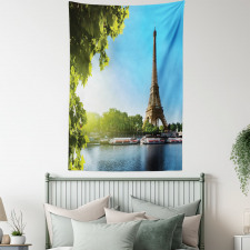 Sunny Day Eiffel Tower River Tapestry