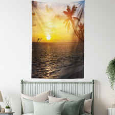 Palm Tree Island Sunset Tapestry