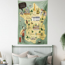 Travel Landmarks Map Doodle Tapestry