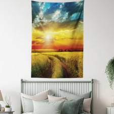 Sunset Over Field Picture Tapestry