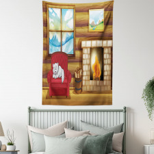 Sleepy Cat Rustic House Tapestry