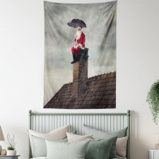 Santa on Chimney in Rain Tapestry