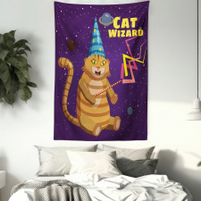 Cat Wizard Funny Cartoon Tapestry