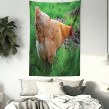 Chicken on Grass Farm Photo Tapestry