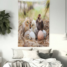 Little Chickens in Hay Eggs Tapestry