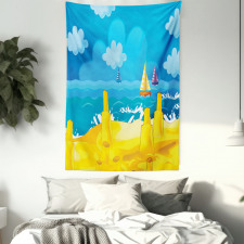 Vibrant Seaside Cartoon Scene Tapestry