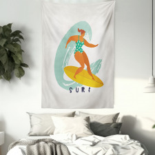 Woman Surfer on the Waves Art Tapestry