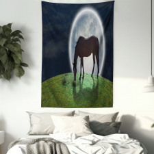 Horse on Hill Full Moon Tapestry