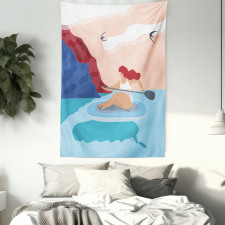 Girl on Surfboard Seascape Tapestry