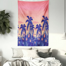 Palm Tree Toucan Sunset Art Tapestry