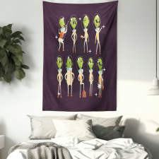 Little Green Ufo in Suits Tapestry