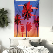 Modern Sunset Tropic Trees Tapestry