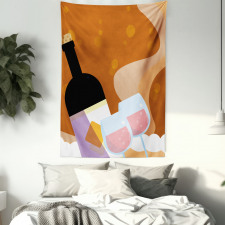 Rose Wine Bottle Cartoon Tapestry