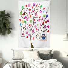 Tree Flowers Playful Birds Tapestry