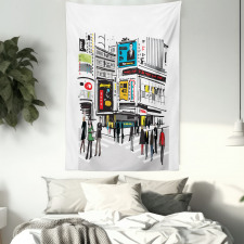 Pedestrians and Busy City Tapestry